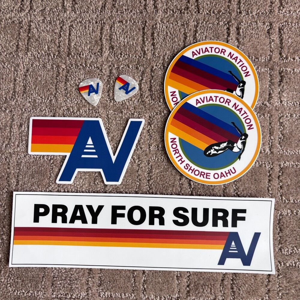 AVIATOR NATION Stickers Guitar Picks North Shore Oahu Surf Bundle